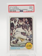 AL PLAYOFFS 1973 TOPPS HENDRICKS SCORES WINNING.. #201 PSA 9 Q7113