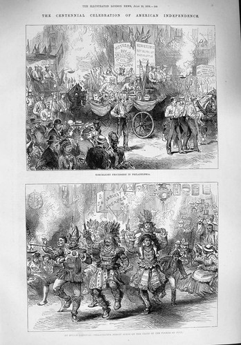 Original Old Antique Print 1876 America Independence Carnival Philadelphia Lee