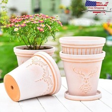 Set of 3 Terracotta Pots W/ Drainage Hole Saucer Indoor Outdoor Plants New