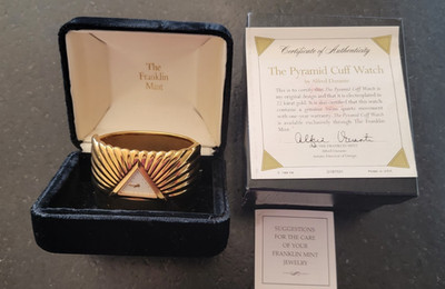 Vintage Franklin Mint 1988 Ladies Pyramid Cuff Bracelet Watch by