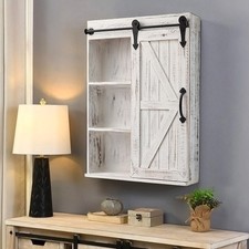 Rustic Farmhouse Bathroom Wood Sliding Barn Door Wall Cabinet w/ Mirror Storage