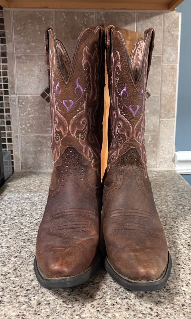 Justin~Stampede~Brown~Cowhide~Western~Cowboy Boots~L2562~Womens~9½