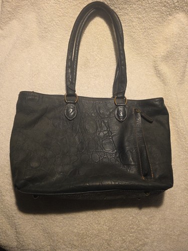 Terrida Gun Embossed Croc Leather Italy Handbag Purse Green Double Handle Carry  - Afbeelding 4 van 12