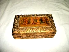 Antique Italian Florentine Box Gilt Wood Gesso Ladies Dancing Finished Interior