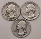 1943 P, D, S WASHINGTON QUARTERS 25C (#314) 3 coins, circulated, ungraded