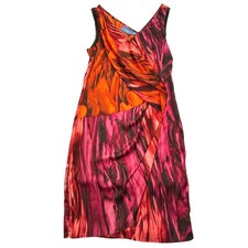 Simply Vera Vera Wang XS Abstract Print Sheath Dress Pink Orange Ruched V Neck