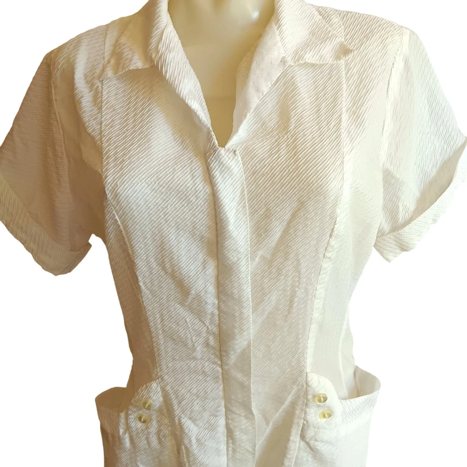 sz 14 Vintage Dress Nurse Uniform J.C. Penneys White Seersucker Costume 1960's - Image 3 of 4