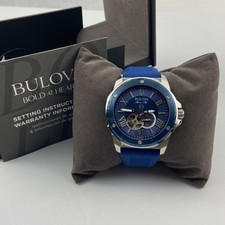 Bulova 98A303 Marine Star Men s Automatic Watch Blue Dial Blue Rubber Strap 45mm