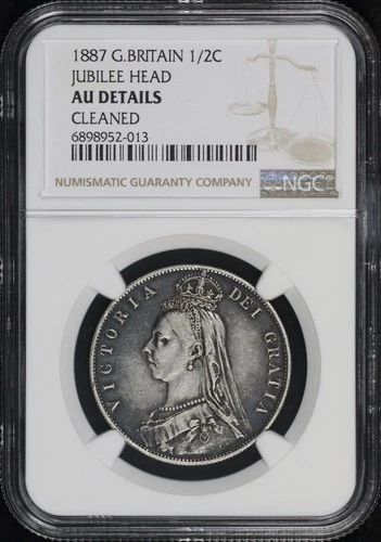 1887 Great Britain Silver Half Crown KM#764 NGC AU Details Cleaned