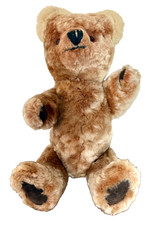 VTG 15" Real Sheep Fur Handmade Teddy Bear Wood Disc Jointed Excelsior Stuffed