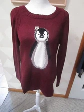 LAUREN CONRAD-BURGUNDY/MULTI-KING PENGUIN-LONG SLEEVE-SWEATER-SIZE-M-NEW-$50