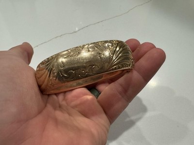 Antique Victorian Gold Filled Bangle Hinged LM Co Ornate Etched NO MONO Cuff
