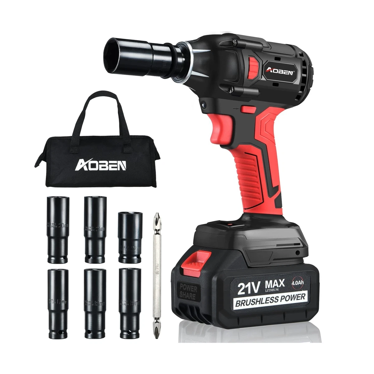 AOBEN 21V Cordless Impact Wrench Powerful Brushless Motor with 1 2