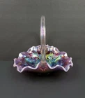 Fenton Iridized Plum Opalescent Ruffled Holly Berry Basket Excellent Condition
