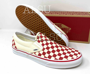 red check vans slip on