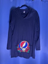 Women’s Steal Your Face Roses Long Sleeve Hooded Dress Black L Festival Pocket