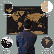 World Travel Map Pinboard | 93x65cm | Cork Design | Includes Pins | SPLOSH UK