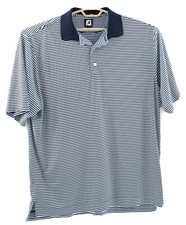 Footjoy FJ Mens Size Large Blue  Navy Blue Striped Golf Polo Shirt