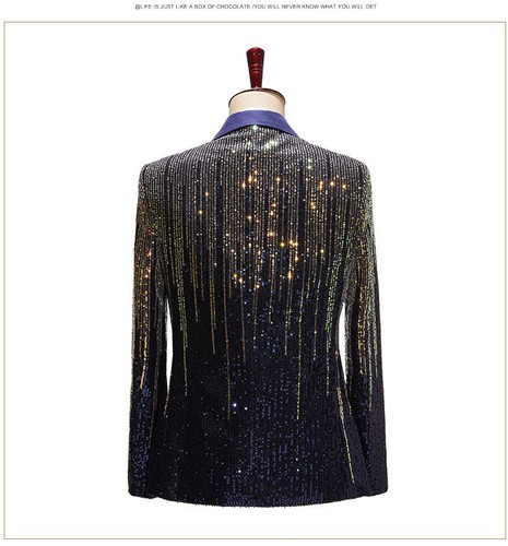 Lentejuelas Para Hombres Chaquetas Ajustadas Un Botón Blazer Escenario Vestido Abrigo Discoteca Fiesta - Imagen 20 de 23
