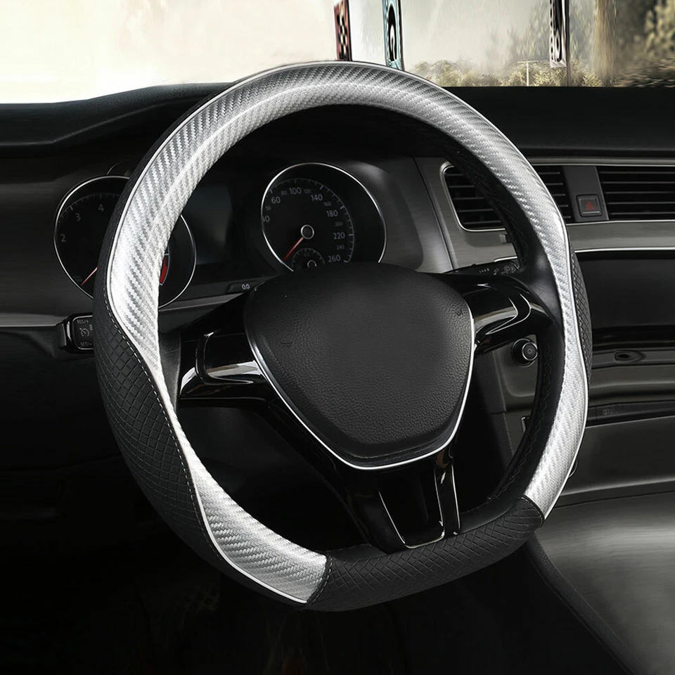 Carbon Fibre +Leather Car Steering Wheel Cover Anti-slip Car Accessories  - Image 2 of 4