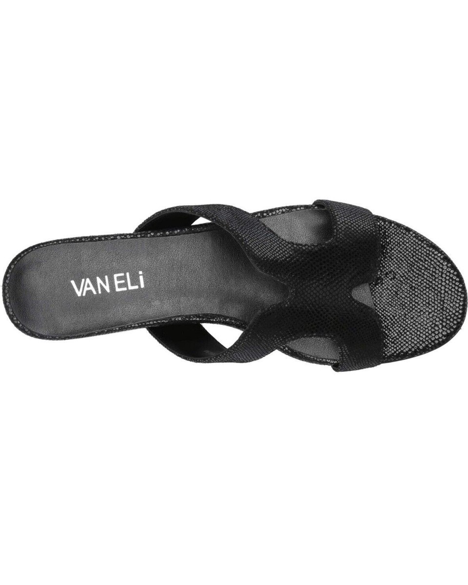 Vaneli NWOT Size Brynn Black Leather Shiny Reptile Print Slide  Sandals
