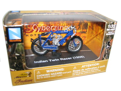 1908 1/32 Scale Indian Twin Racer Blue Motorcycle Model NewRay