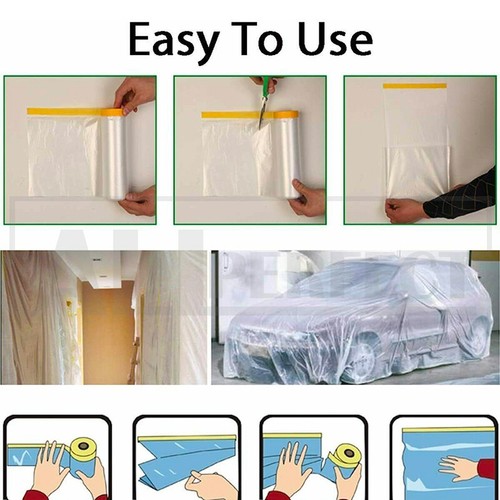 20m x 270cm 6Rolls Painting Masking Film Sheet Pre-Taped Plastic Drop Paint Tape - Picture 3 of 13