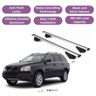 ERKUL Roof Rack Cross Bars for Volvo XC90 2003-2014 for Raised Rails - Silver