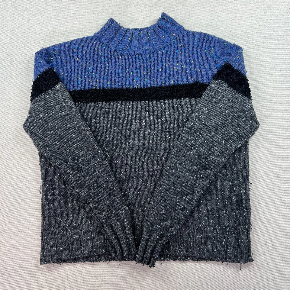 Suéter feminino ponto de referência vintage M multicolorido listra mistura de lã pulôver - Imagem 2 de 4