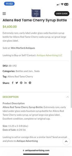 ALLEN's RED TAME CHERRY SODA SYRUP LABEL UNDER GLASS BOTTLE (EXTREMELY RARE! ) - Picture 12 of 12