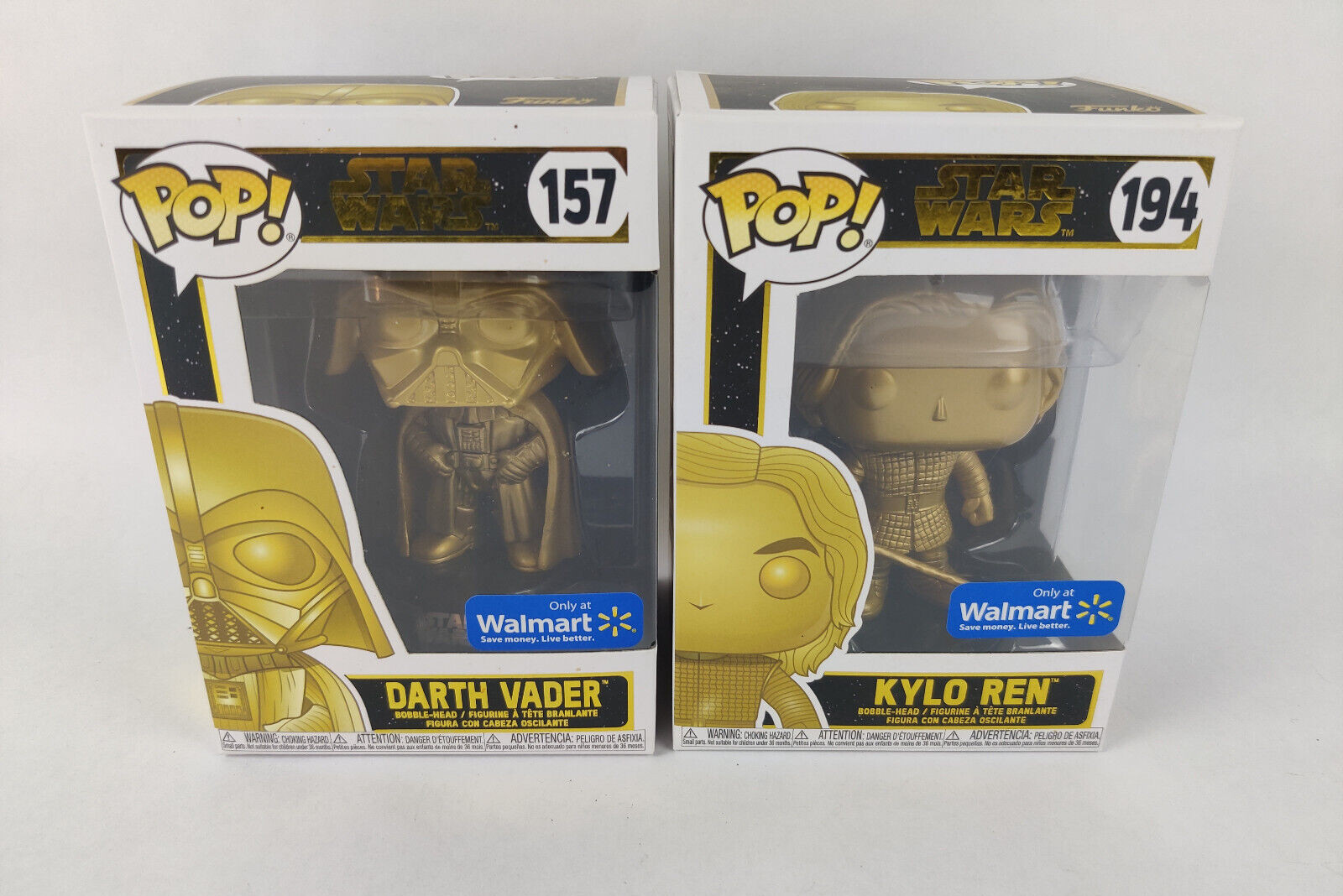 Funko Pop Star Wars Lot Of 2 Gold Darth Vader 157 &Amp; Kylo Zren 194 Walmart