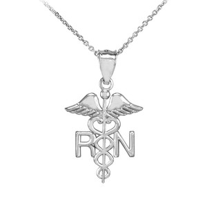 14k White Gold Medical RN Registered Nurse Pendant Necklace