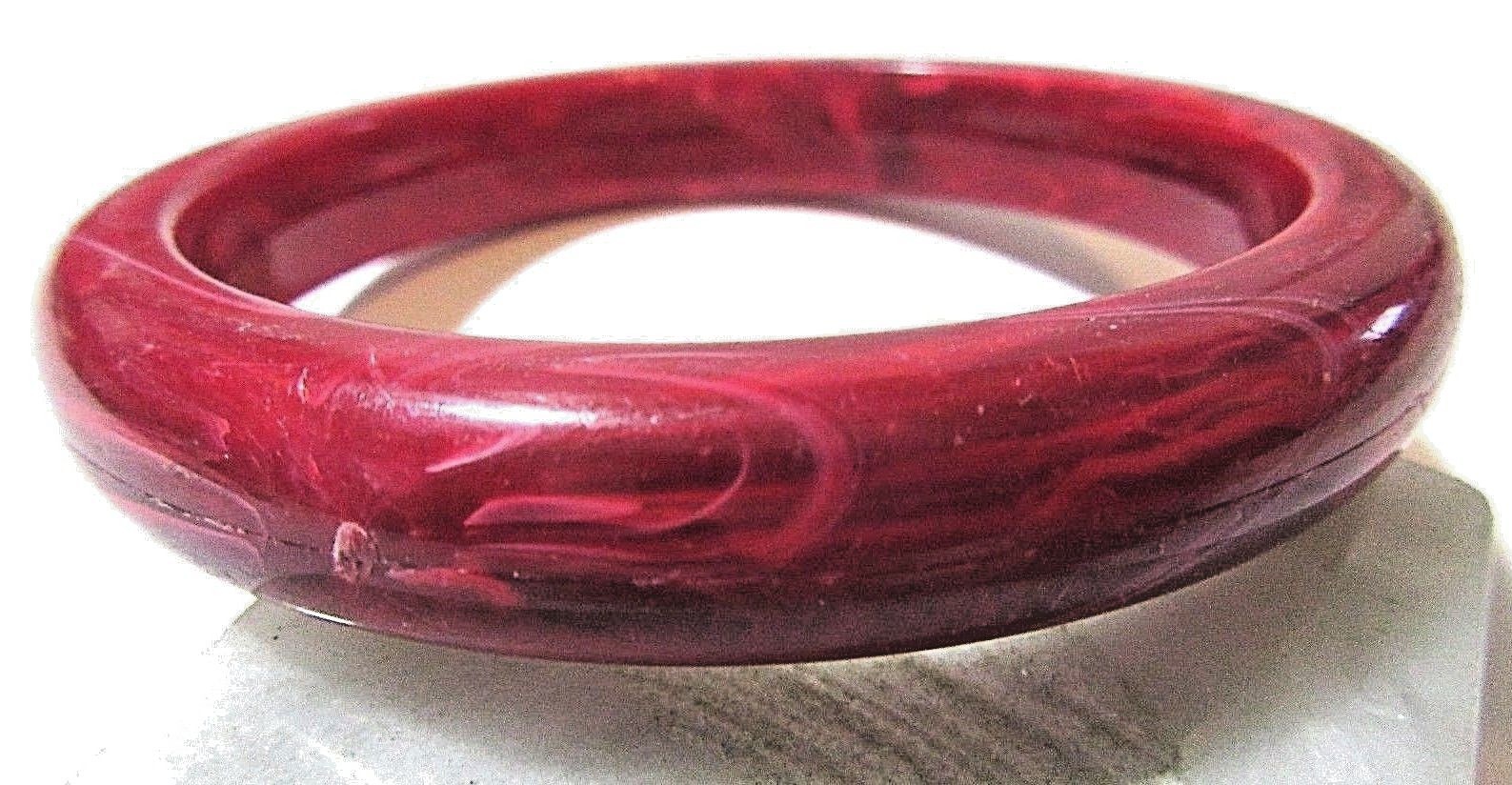 And White Marbled Bangle Bracelet Vintage Plastic