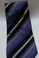 Burberry London Pure Silk Stripe Tie Made In Italy Purple Black Silver 60 Inches