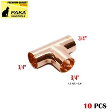 3/4" TEE C x C x C (BAG OF 10) - COPPER PIPE FITTING (For 7/8"O.D. Pipe)