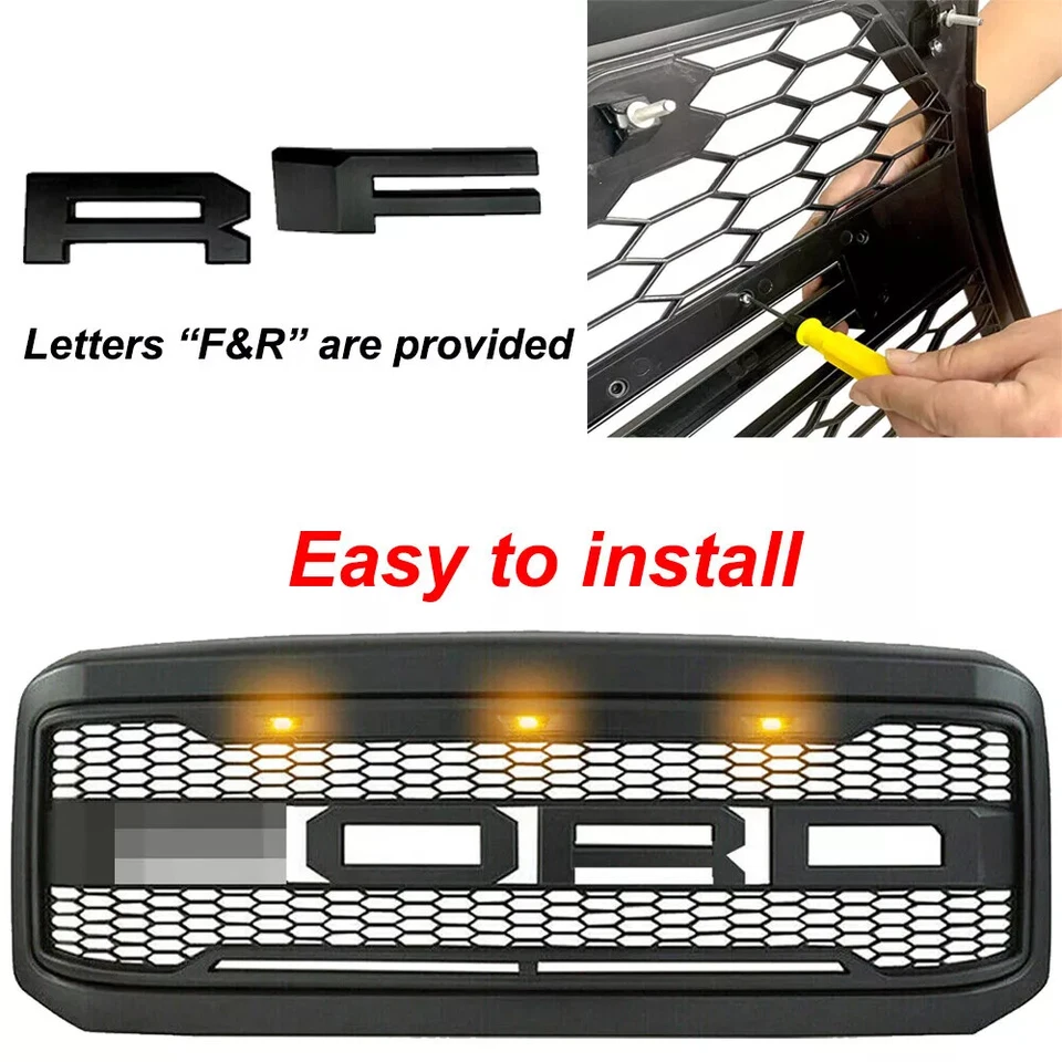 Передняя решетка для Ford 2005-2007 F250 F350 Super Duty Raptor стиль с буквами и светодиодами - Изображение 2 из 4