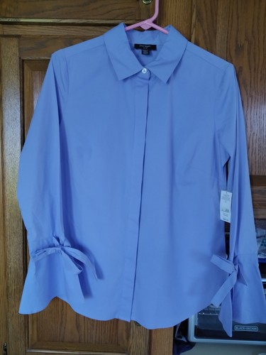 Lord & Taylor Purple Long Sleeve Spring Blouse Bell Sleeves Petite Medium NWT