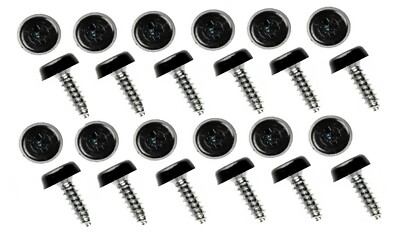 12pc Number Plate Screws Self Tapping Polytop Fixed Head Black