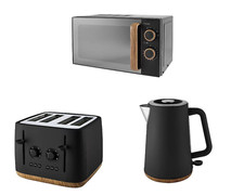 Wood textured Fast Boil Kettle 4 Slice Toaster & Microwave in Matte Black Colour