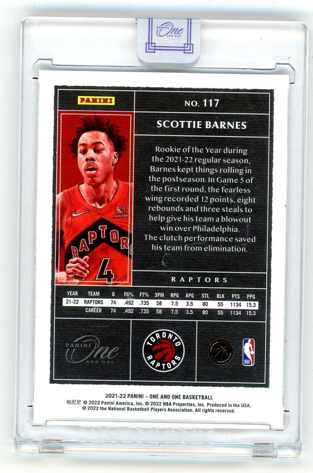 2021-22 Panini One and One Scottie Barnes #117 Silver RC Rookie /99 Sealed - Image 2 of 2