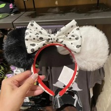 Disney Parks Cruella Devil 101 Dalmatians Fluffy Ears Minnie Bow Headband US