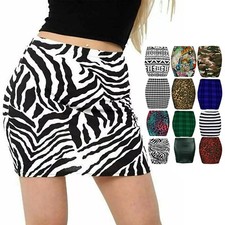 Womens Printed Mini Skirt Stretchy Ladies Elasticated Short Mini Skirt UK 8-26