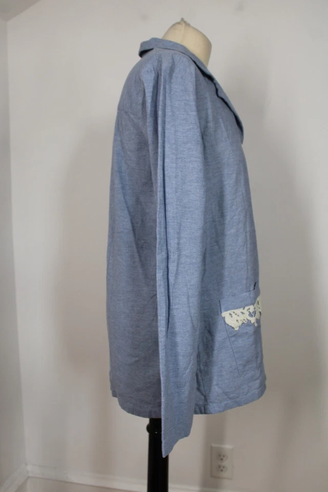 Pluto 42 L Blue Cotton Flannel Long Sleeve Button-Front Pajama Sleep Shirt Top - Image 4 of 4