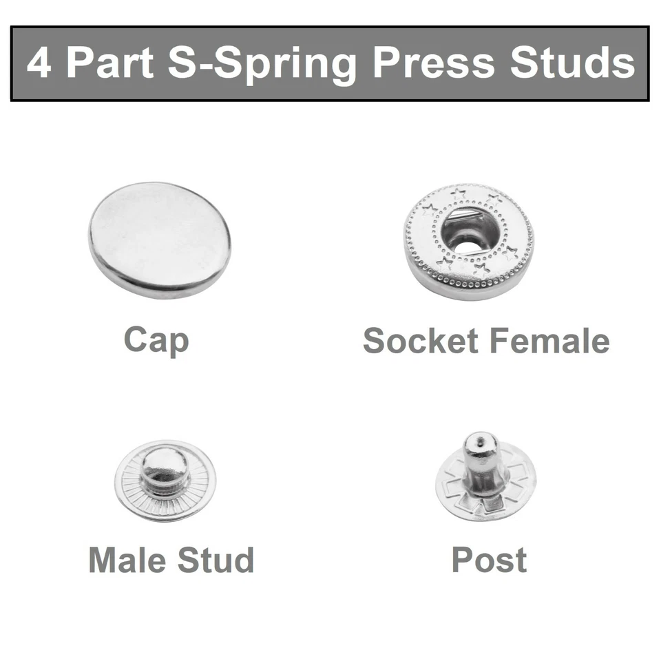 15 mm Schwerlast 4 Teil Druckknöpfe Druckknöpfe für Lederjacken Mäntel Taschen - Bild 2 von 4