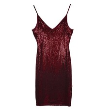 Express Dress Womens Medium Red Sequin V Neck Slip Cocktail Party Knee Length