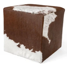 ACTUAL PICTURE Real Cowhide Hair On Square Ottoman / Pouf / Footrest 18x18x19"