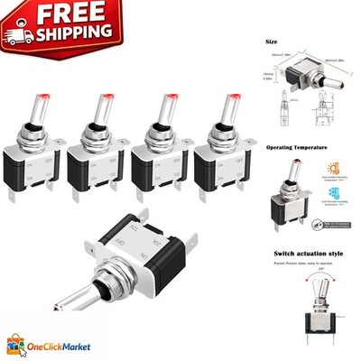 Durable 20A ON/OFF LED Toggle Switch - 5PCS Waterproof Rocker for Cars & Boats