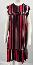 Prada 2015 Multicolor Striped Ruffle-Trim Peplum Hem Sleeveless Dress sz 46