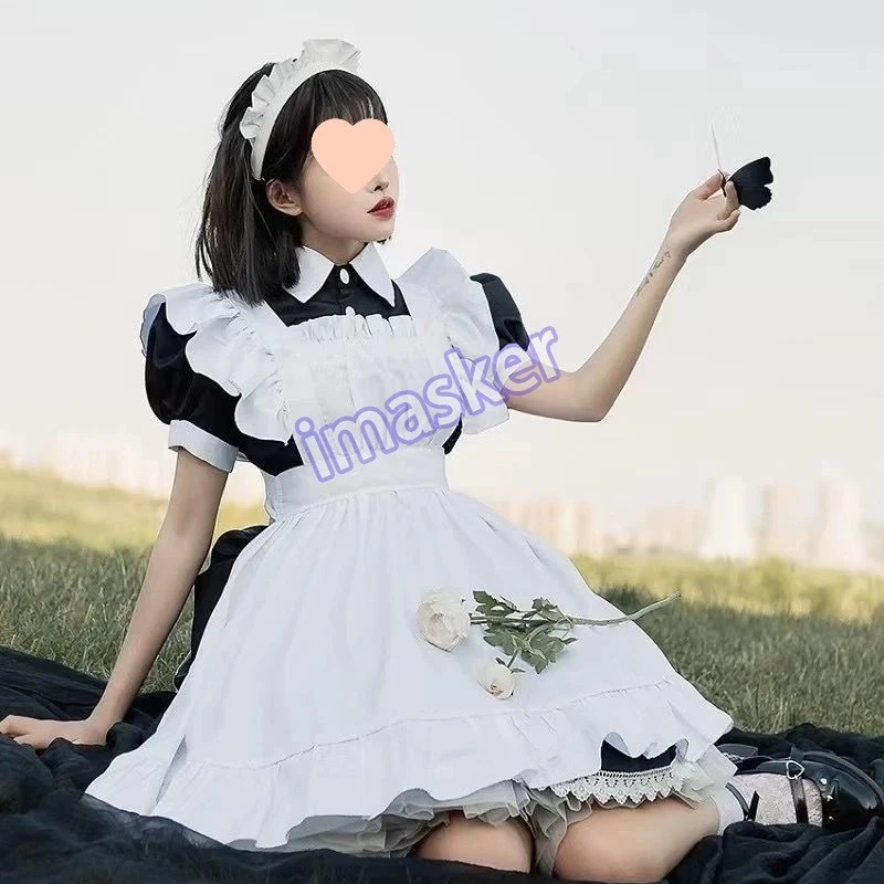 Dama Lindo Vestido de Criada Lolita Gótico Encaje Volantes Manga Abullonada Camarera Juegos con disfraces Ropa Foto 2 de 4