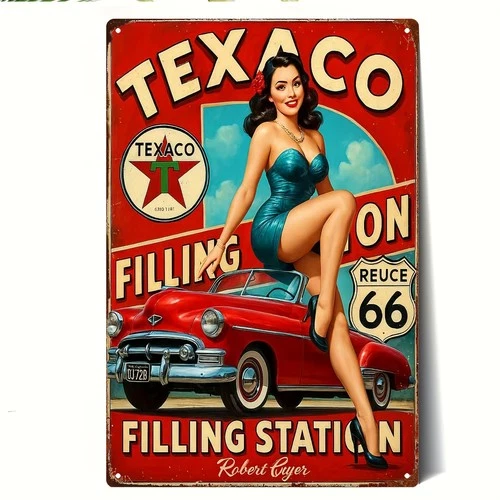 [Vintage Texaco Metal Sign] Vintage Texaco Filling Station Tin Metal Signs 8x12